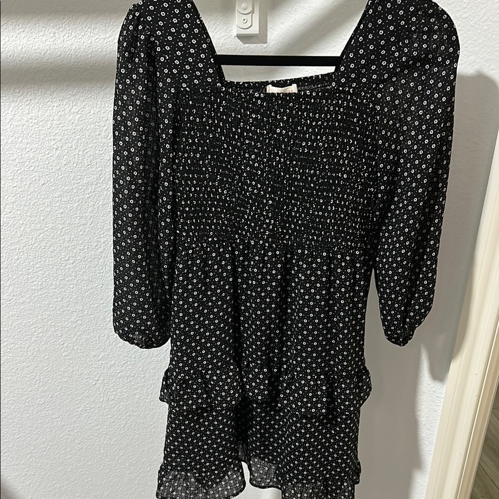 Black and White Puff Sleeve Wrap Sundress